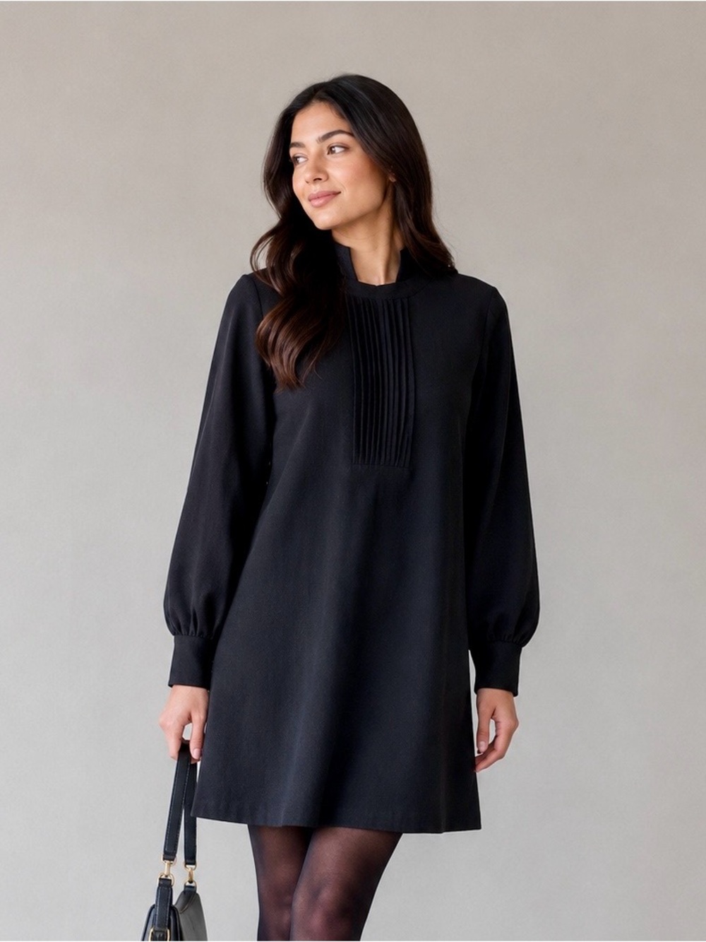 ZARA Black Lace insert Pintuck Long-Sleeve Knit Dress NWOT